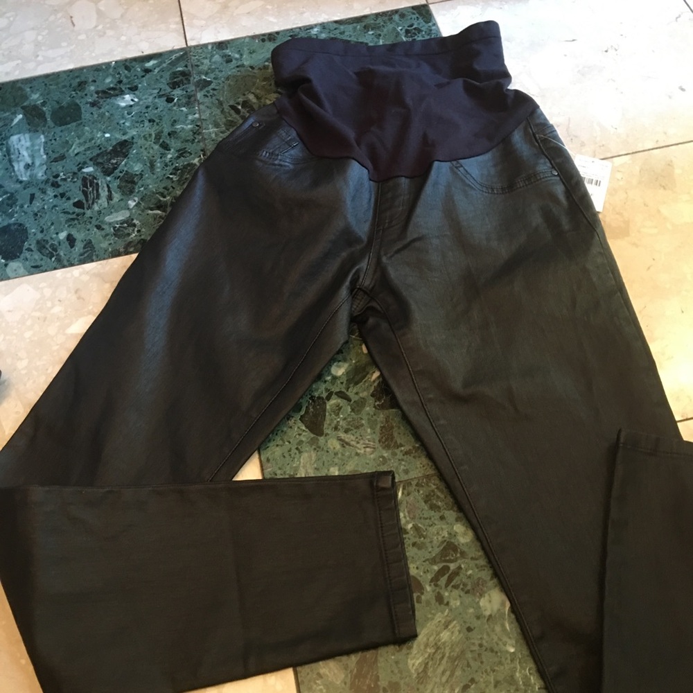 Maternity black faux leather jeans